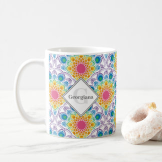 Caneca De Café Deco Personalizado da Fonte Floral do Arco-Íris