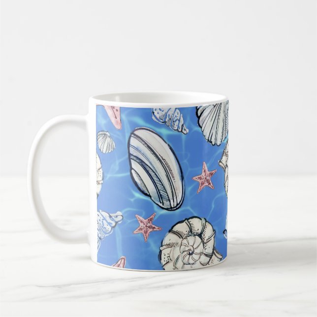 Caneca De Café Decor Costeiro Seashell Ocean Water (Esquerda)