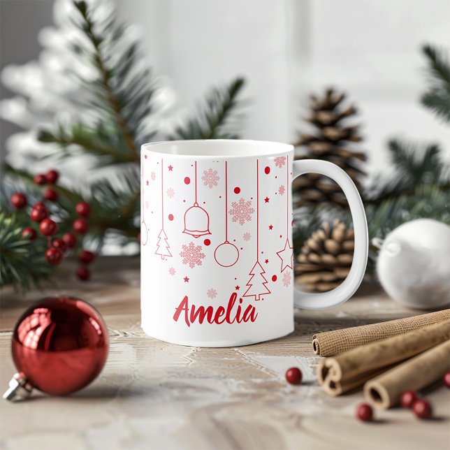Caneca De Café decoração da estrela de esferas vermelha de Natal  (Criador carregado)
