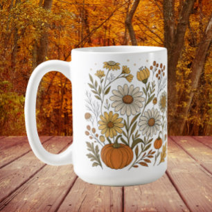 Caneca De Café Decoração de Abóboras de Flores Silvestres de Outo