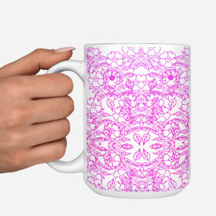Caneca De Café decoração de Gradação Floral Cor-de-Rosa Branca