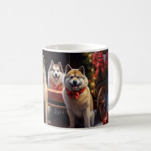 Caneca De Café Decoração de Natal Akita Snowy Sleigh Ride