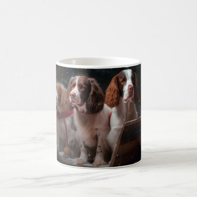 Caneca De Café Decoração de Natal Brittany Spaniel Snowy Sleigh (Centro)