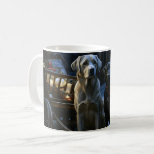 Caneca De Café Decoração de Natal com Trenó Nevado de Labrador 