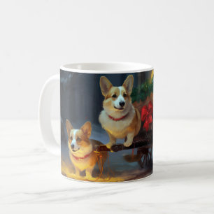 Caneca De Café Decoração de Natal de Corgi Snowy Sleigh