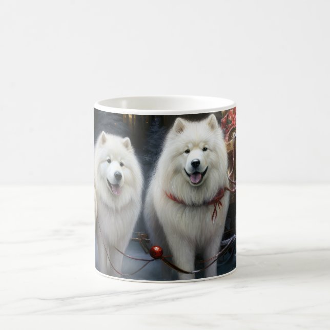 Caneca De Café Decoração de Natal Samoyed Snowy Sleigh (Centro)