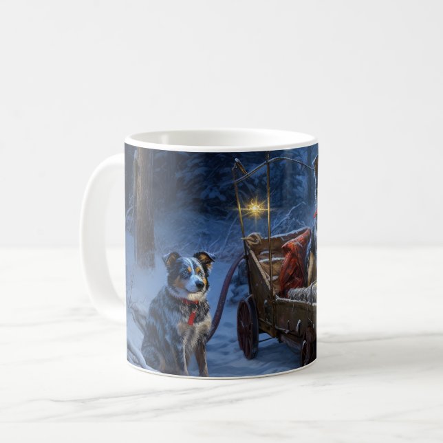Caneca De Café Decoração de Natal Trenó de Neve Blue Heeler (Frente Esquerda)