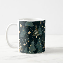 Caneca De Café Decoração do padrão verde Dourado da árvore de Nat
