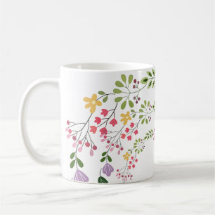 Caneca De Café Decoração Floral Branca
