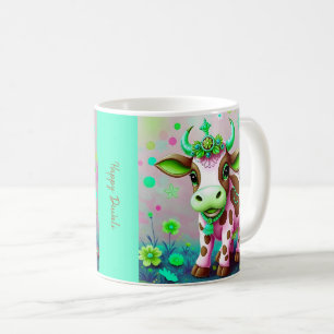 Caneca De Café Decorações Vibrantes de Vaca Diwali