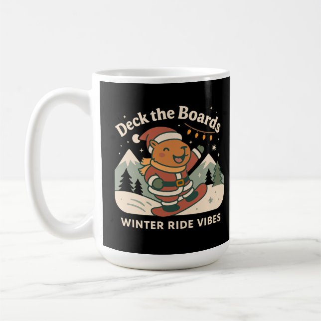 Caneca De Café Decore as Trilhas Capivara Santa Fofa Esquiando (Esquerda)