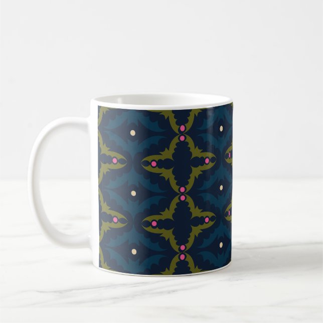 Caneca De Café Deep Blue Retro Vintage Pattern  (Esquerda)