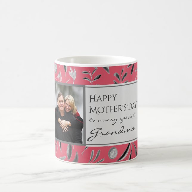 Caneca De Café DEEP PINK Floral Custom GRANDMA Foto (Centro)