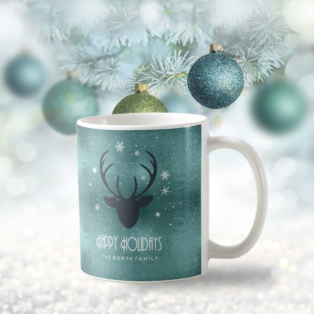 Caneca De Café Deer Antlers Silhouette & Snowflakes ID861 (Criador carregado)