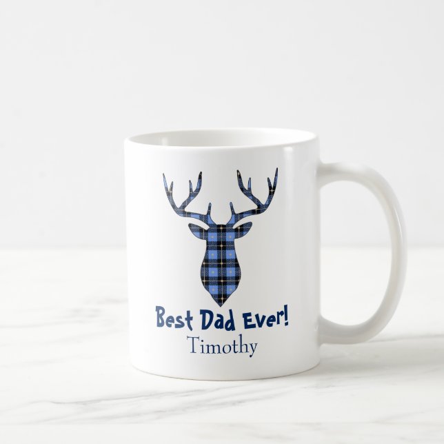 Caneca De Café Deer Buck Xadrez azul e preto (Direita)