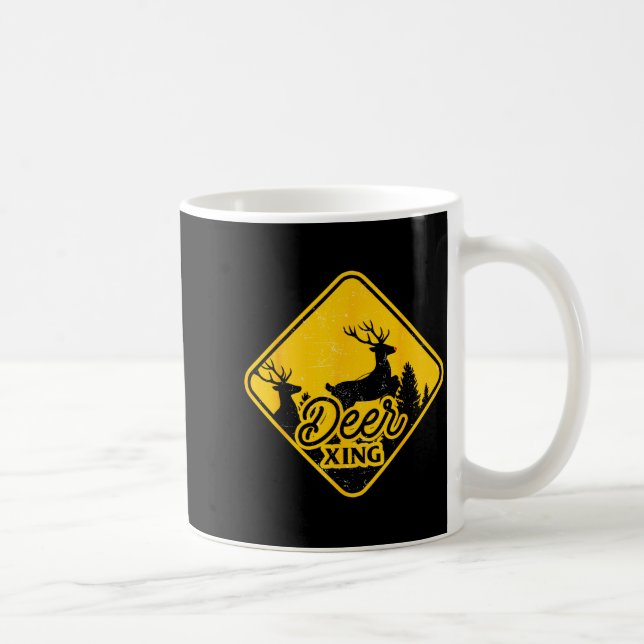 Caneca De Café Deer Crossing Sign Christmas Xing Reindeer Funny M (Direita)