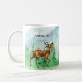 Caneca De Café Deer Hunter Personalizou Forest Mountain