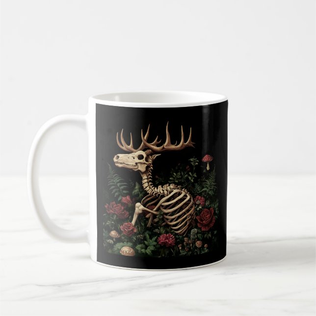 Caneca De Café Deer Skeleton Mystical Gothic Floral (Esquerda)