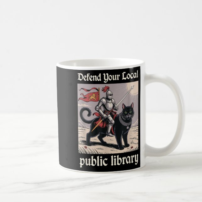Caneca De Café Defenda Seu Gato De Cavaleiro Engraçado Da Bibliot (Direita)