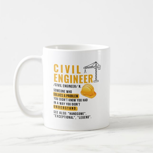 Caneca De Café Definição de Engenheiro Civil – Presente para Solu (Esquerda)