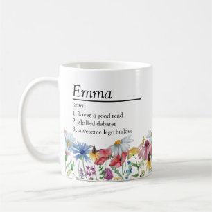 Caneca De Café Definição de Nome com Borda de Flor Silvestre do P