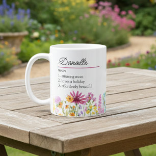 Caneca De Café Definição de Nome na Fronteira Feminina de Flores