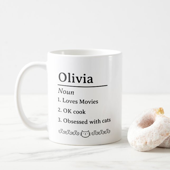 Caneca De Café Definição De Nome Personalizado Com Gatos (Com Donut)