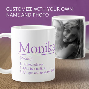 Caneca De Café Definição do nome Monika foto personalizada roxa
