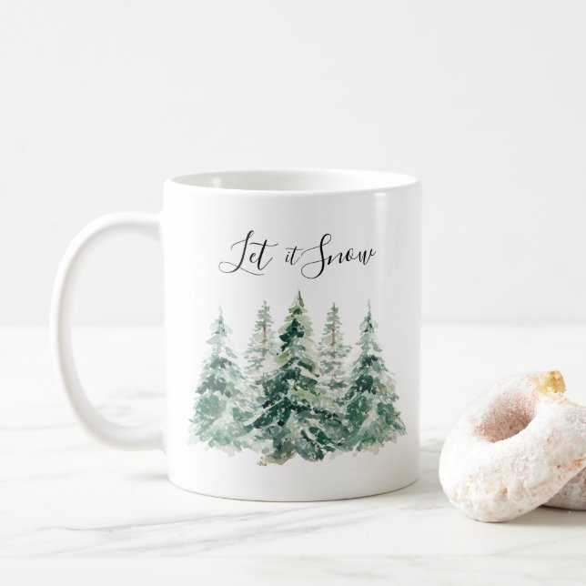 Caneca De Café Deixar Neve Aquarela Árvore de Natal (Com Donut)
