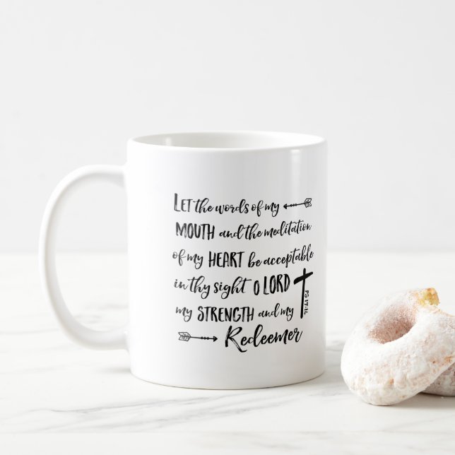Caneca De Café Deixe as palavras da minha boca, Ps 19:14 (Com Donut)