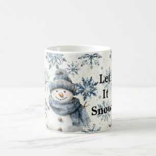 Caneca De Café Deixe Nevar Boneco de Neve Flocos de Neve Azuis Na