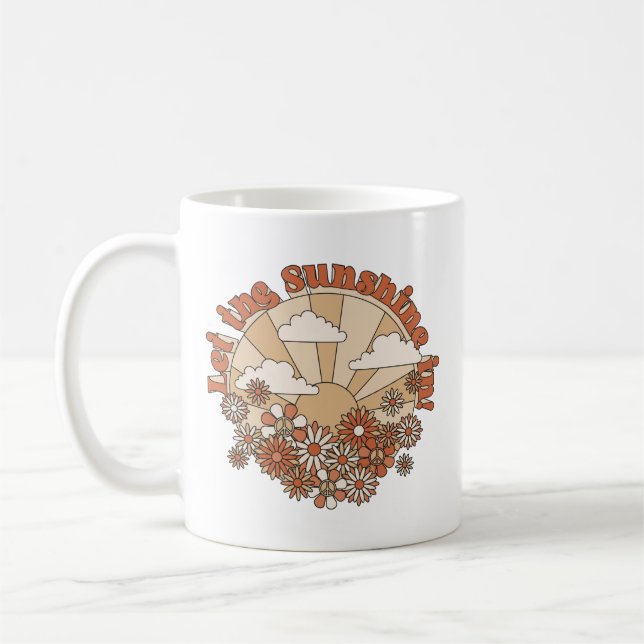 Caneca De Café Deixe o sol em Groovy Daisy Hippie Flowers (Esquerda)