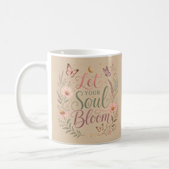 Caneca De Café Deixe Sua Alma Florescer Boho Flores Silvestres Ar (Esquerda)