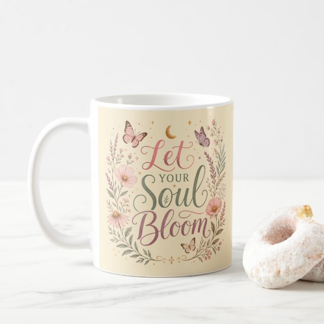 Caneca De Café Deixe Sua Alma Florescer Boho Flores Silvestres Cr (Com Donut)