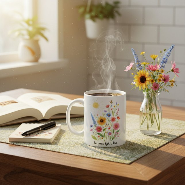 Caneca De Café Deixe sua luz brilhar flores e sol personalizado (Criador carregado)