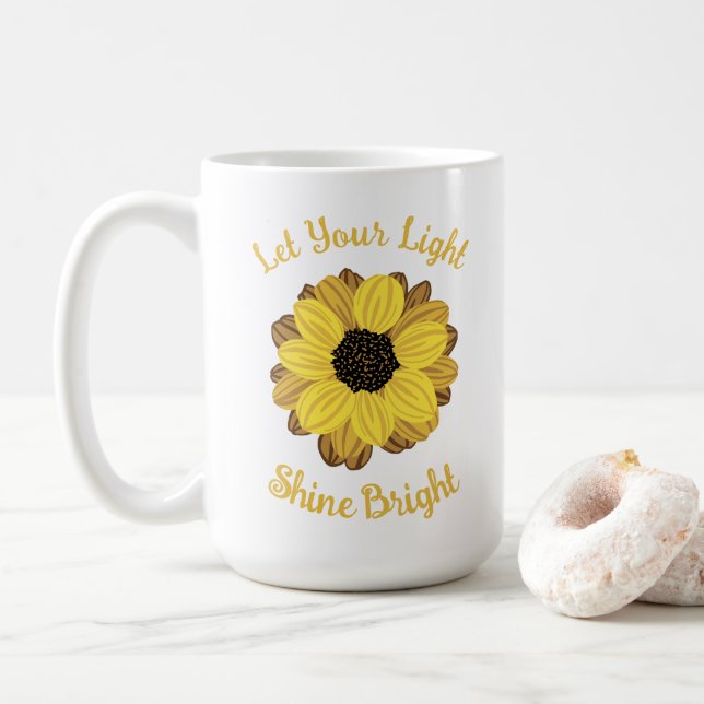 Caneca De Café Deixe Sua Luz Brilhar Girassol Radiante (Com Donut)