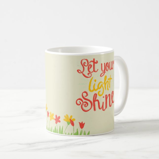 Caneca De Café Deixe Sua Luz Brilhar – Sol Cheio de Alegria & Flo (Frente Esquerda)