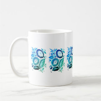 Caneca De Café Dekorativen Blumen in blau-grünen Farbtönen