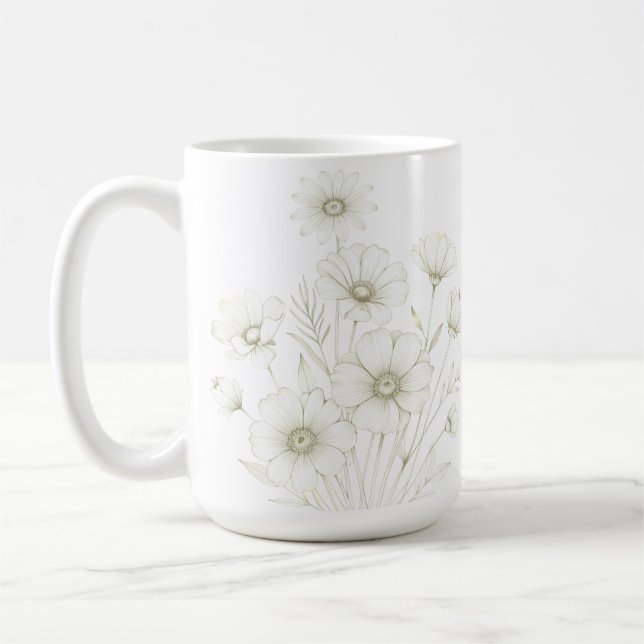 Caneca De Café Delicado Cosmos Buquê Linha Arte Graça (Esquerda)