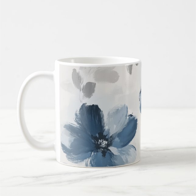 Caneca De Café Delicate Dusty Blue Floral Art 🌸 (Esquerda)