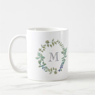 Caneca De Café Delicate Greenery   Extremo e monograma de aquarel