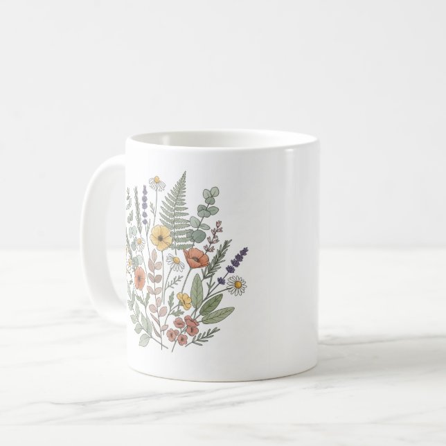 Caneca De Café Delicate Wildflower Bouquet Botanical Illustration (Frente Esquerda)