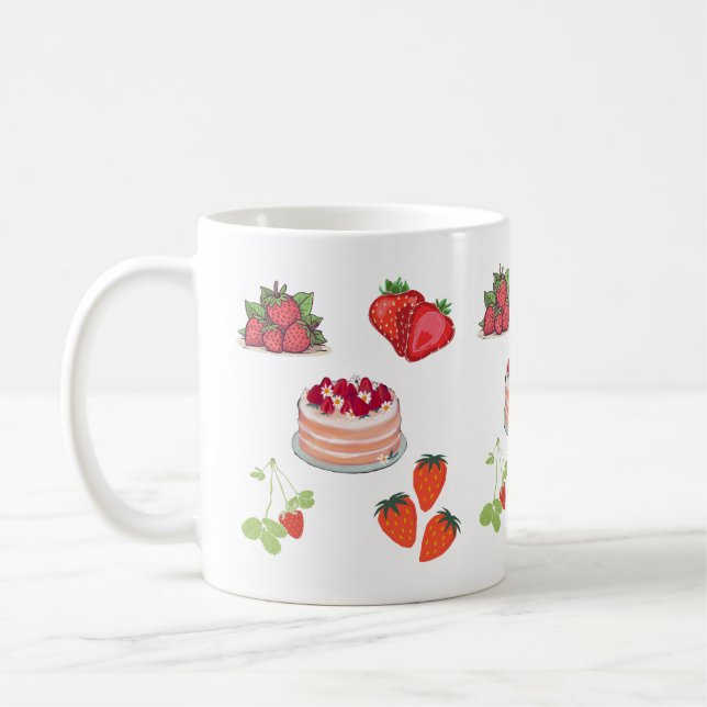 Caneca De Café Delícias de Morango – Ilustração Fofa de Frutas (Esquerda)