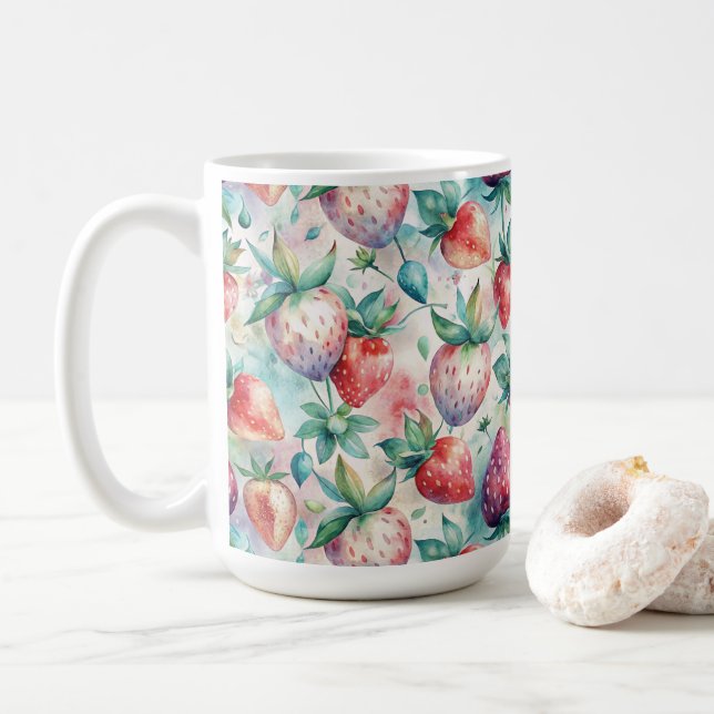 Caneca De Café Delicious Watercolor Strawberries (Com Donut)