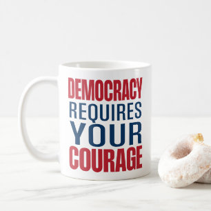 Caneca De Café Democracia Requer Coragem Azul vermelho