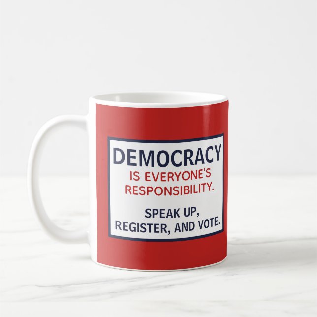 Caneca De Café Democracia Responsabilidade Fala Votação Registrad (Esquerda)