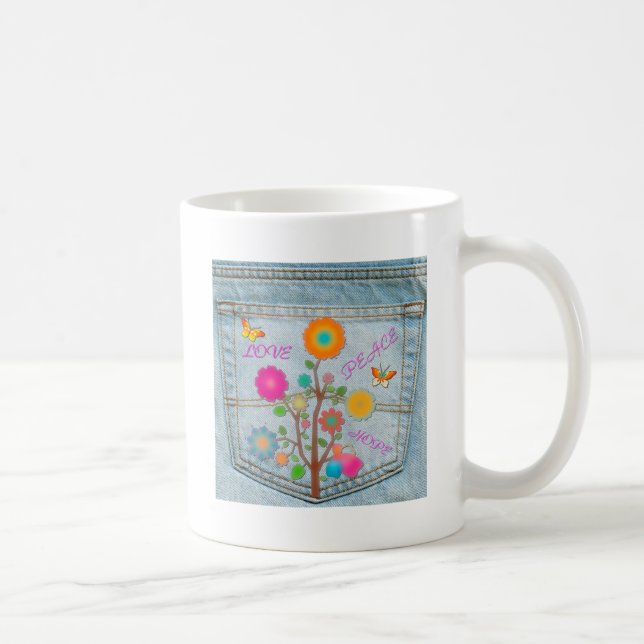 Caneca De Café Denim Back Pocket Flores Paz Esperança (Direita)