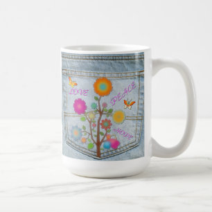 Caneca De Café Denim Back Pocket Flowers Peace Love Hope Mug