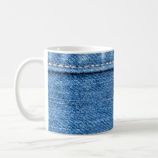 Caneca De Café Denim Blue: Textura clássica de Jeans. (Esquerda)