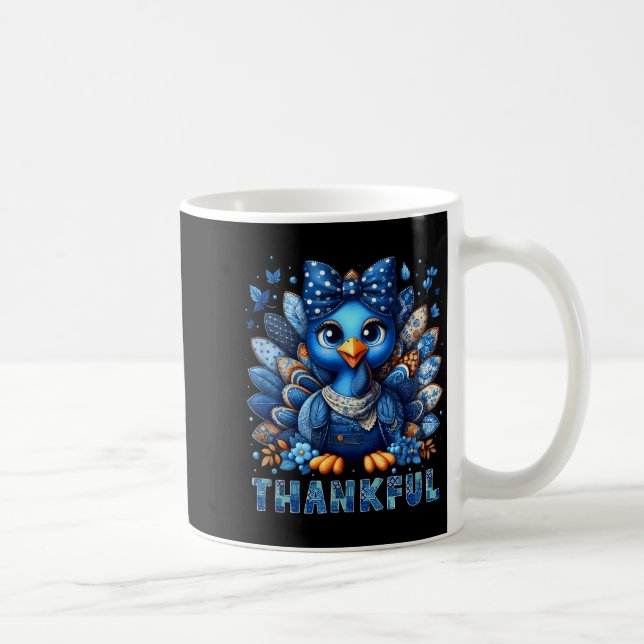 Caneca De Café Denim Thankful Turkey Grandma Mama Mom Give Thanks (Direita)